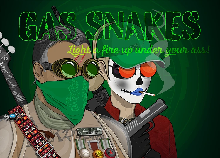 Banner for the Digi Caps Raiders collection on OpenSea which also shows the Gas Snakes Tribe