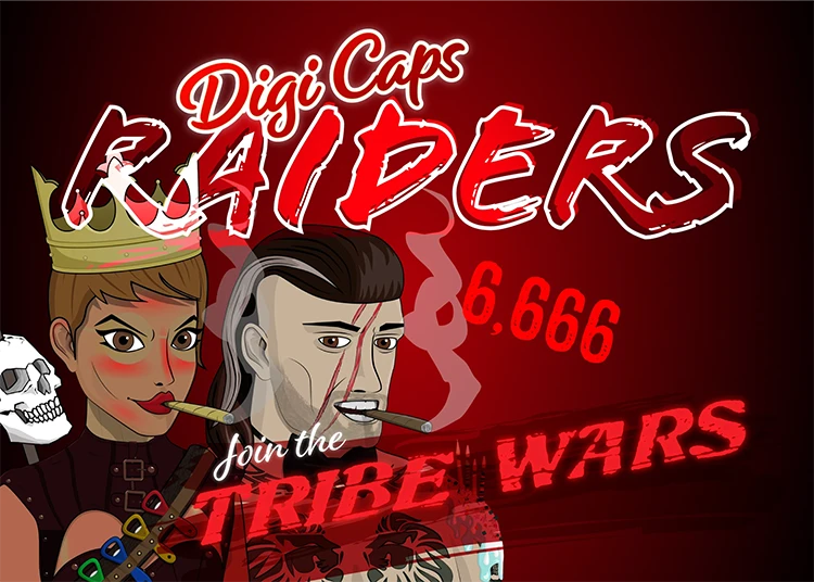 NFT Banner for the Digi Caps Raiders collection on OpenSea which also shows the Tribe Wars